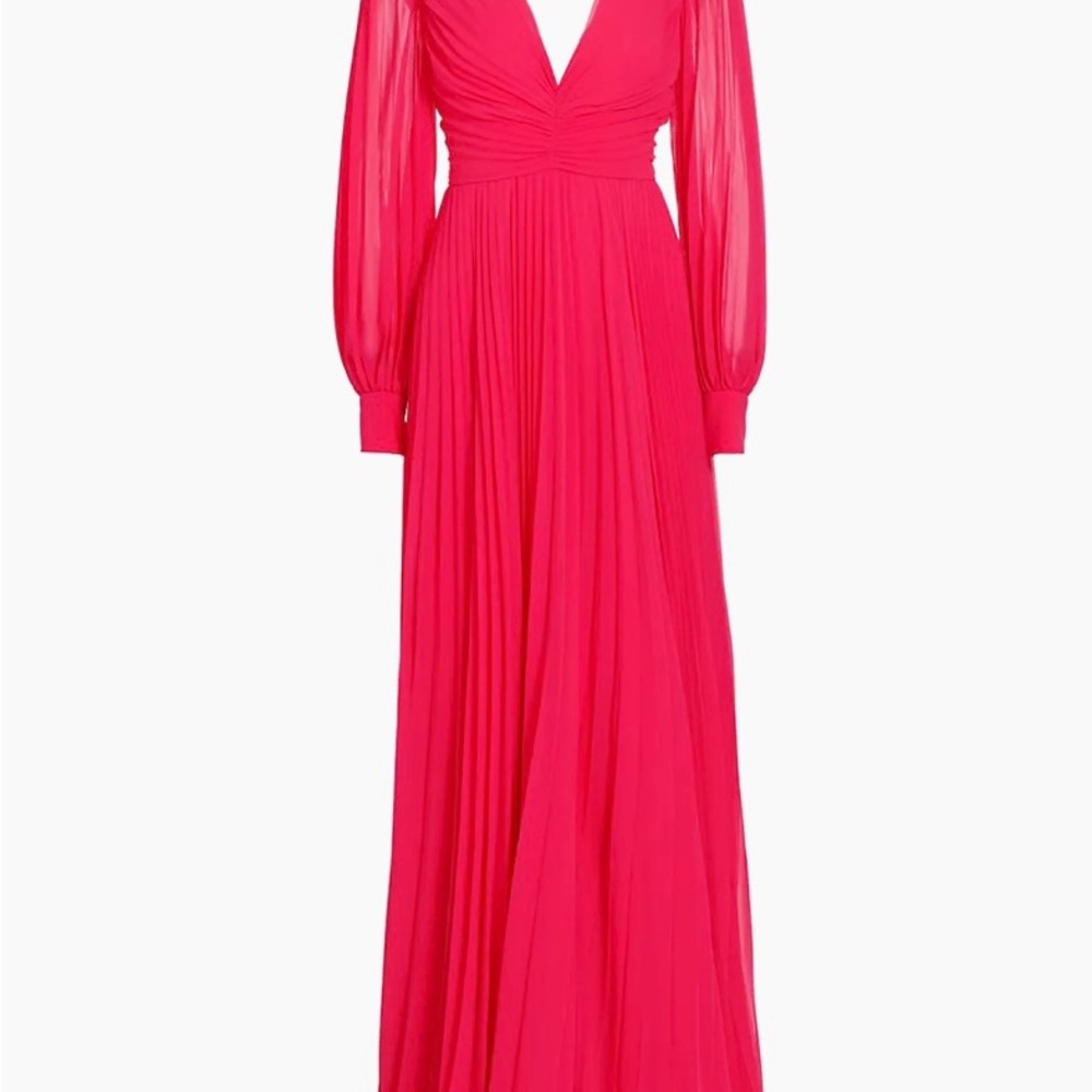 Badgley Mischka Pink Long Sleeve Gown with V-Neck